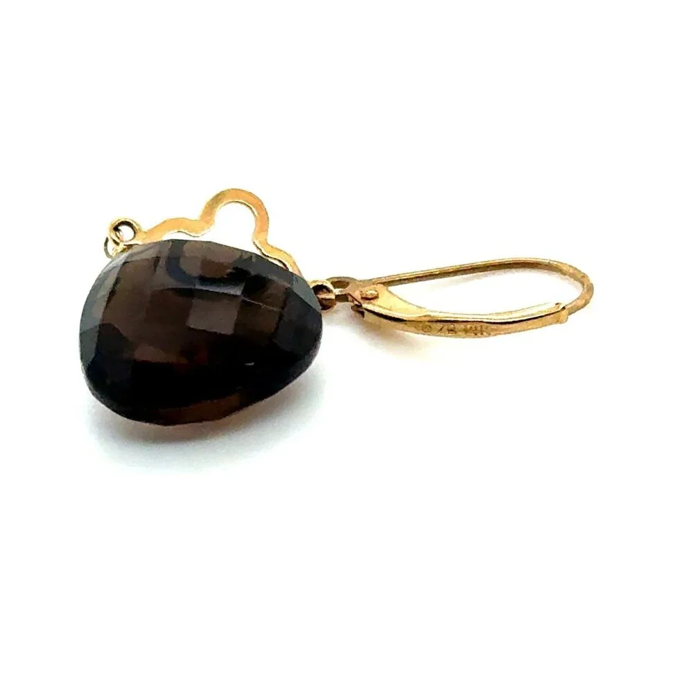 14K‎ Gold Clover Smoky Topaz Dangle Earrings